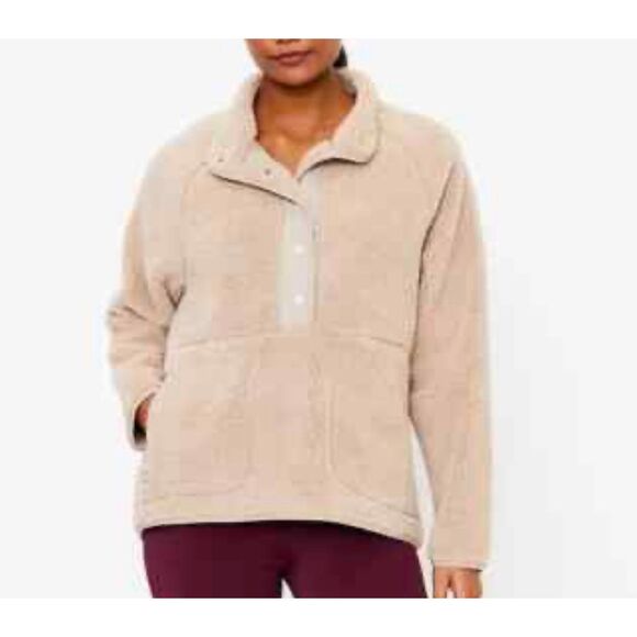 Lou & Grey Loft tan Sherpa oversized pullover fleece large - Picture 1 of 10